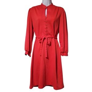 VTG Halmode Petites Pink Sz 16 Dress Longsleeve Button Up Wool‎ Blend